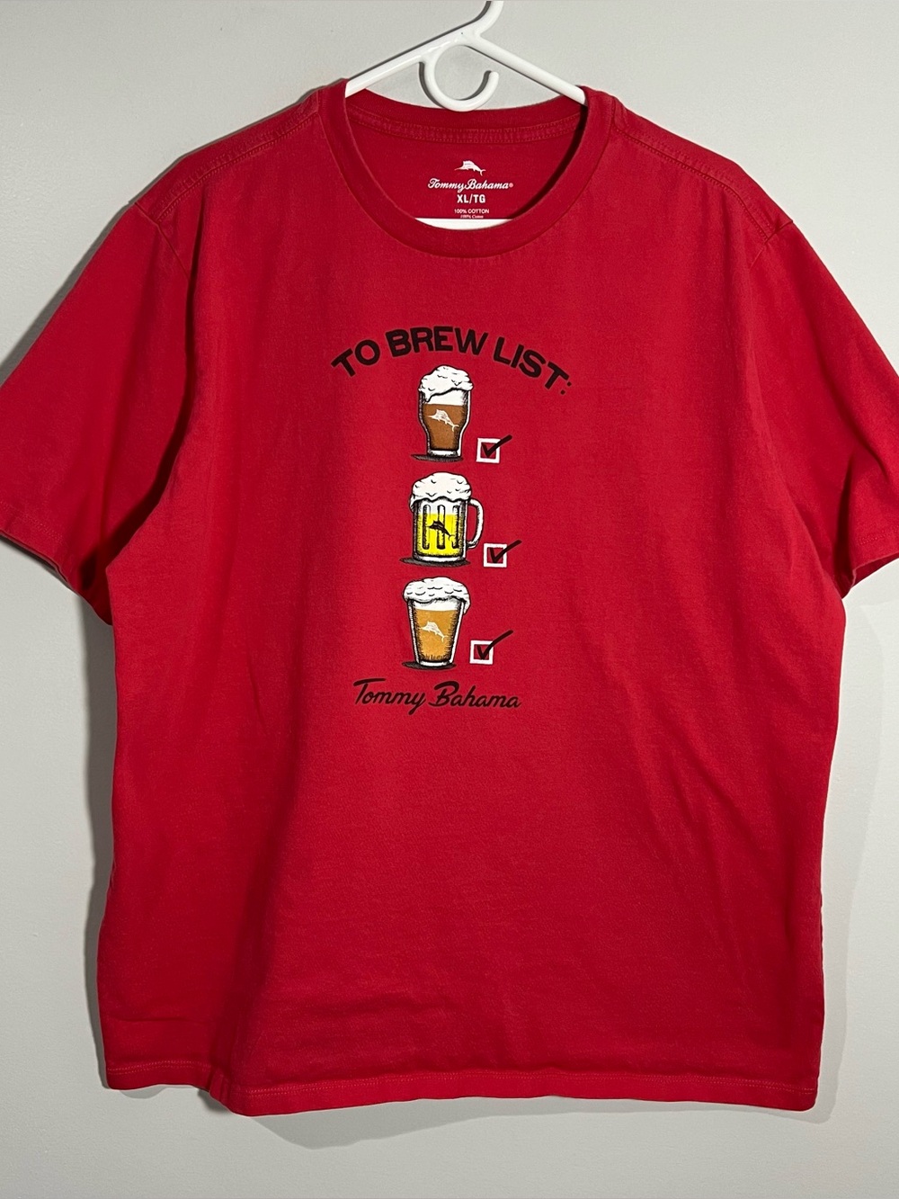 Tommy Bahama To Brew List Beer Red Short Sleeve T-Shirt Mens Extra Large XL